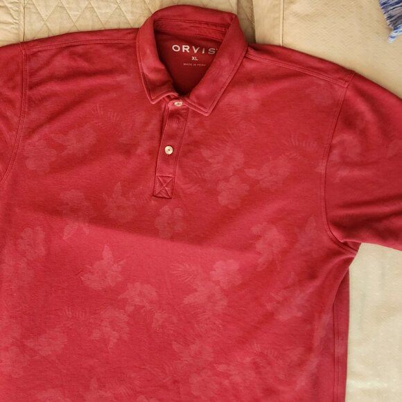 Orvis Mens Polo Shirt Sz XL Hawaiian Aloha Floral Print Red Fishing Rugby Cotton - Picture 1 of 6